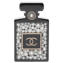 Broche de perfume Chanel CC em resina e pérolas artificiais pretas Preto