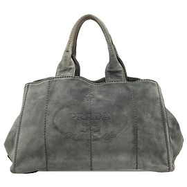Sac cabas Prada Large Scamosciato Canapa Logo Gris Gris