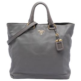 Bolsa Tote Conversível Aberta de Bezerro Macio Cinza Prada Cinza