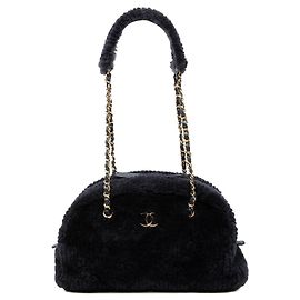 Bolsa bowling Chanel Coco Neigh Large em shearling matelassé azul Azul