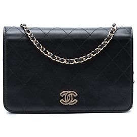 Borsa a tracolla Chanel CC Stitched Calfskin Wallet on Chain nera Nero