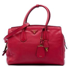 Bolsa Tote Conversível com Zíper em Vitello Daino Vermelho Prada Vermelho