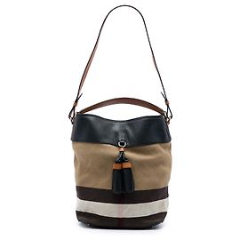 Borsa a secchiello Ashby con nappa e tela Mega Check marrone Burberry Medium Marrone