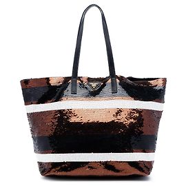 Tote Prada de cetim com riscas de lantejoulas castanho Marrom