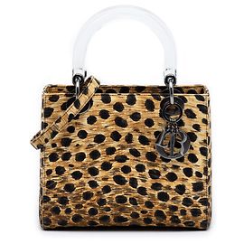 Sac Lady Dior en toile marron à imprimé léopard, taille Medium Marron