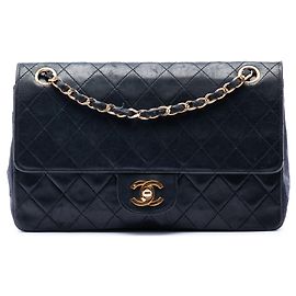 Borsa a tracolla Chanel Medium Classic Lambskin Double Flap nera Nero