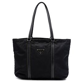 Black Prada Saffiano Trimmed Tessuto Tote Black