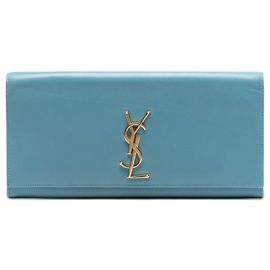 Blue Saint Laurent Smooth Leather Cassandre Clutch Blue