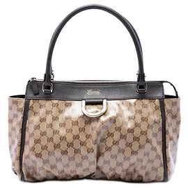 Beige Gucci GG Crystal Abbey D Ring Tote Beige