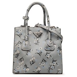 Sac à main Saffiano à imprimé floral et double poche gris Prada Gris