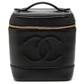 Black Chanel CC Caviar Vanity Case Black