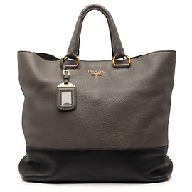 Sac cabas convertible ouvert Prada Bicolor Vitello Daino marron Marron