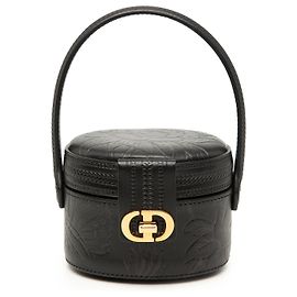 Bolsa de maquiagem Dior em couro de vitelo preto com logotipo CD e relevo floral Preto