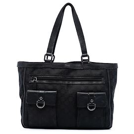 Tote Abbey em lona GG Gucci preta com bolso e anel em D Preto
