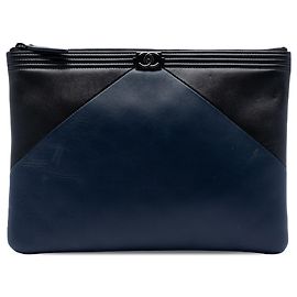 Blue Chanel Medium Bicolor Lambskin Boy O Case Clutch Blue