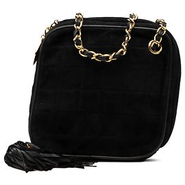 Sac Chanel CC en daim matelassé noir avec pompon diamant Noir