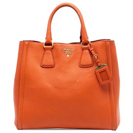 Bolsa Tote Conversível Aberta Prada Vitello Daino Laranja Laranja