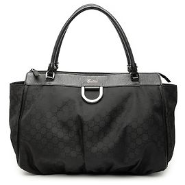 Black Gucci Large GG Nylon Abbey D Ring Tote Black