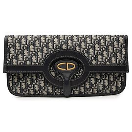 Blue Dior Oblique Canvas Fold Over Clutch Blue