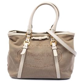 Bolsa satchel de lona Prada Canapa bege com logotipo e laço Bege