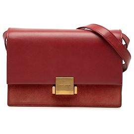 Bolsa Bellechasse de couro de vitelo e camurça vermelha de tamanho Medium Saint Laurent Vermelho