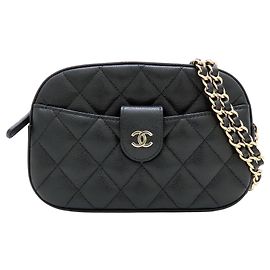 Bolsa Camera Chanel CC Quilted Caviar Preta Preto