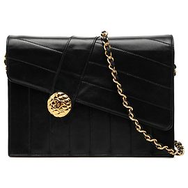 Bolsa de ombro Chanel CC em couro de vitelo matelassado vertical e diagonal preto Preto