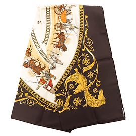 Lenço de seda Hermès La Promenade de Longchamps Marrom 90 Scarves Marrom