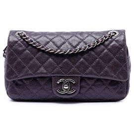 Purple Chanel Medium Quilted Iridescent Caviar Easy Flap Shoulder Bag Purple