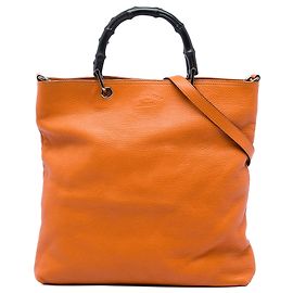 Bolso Tote Gucci Tall de cuero naranja con asas de bambú Naranja