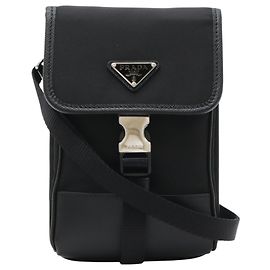 Bolsa transversal para telemóvel em nylon Re Prada preto com acabamento em Saffiano Preto