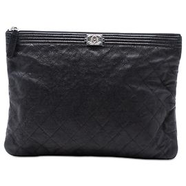 Black Chanel Medium Quilted Caviar Boy O Case Clutch Black