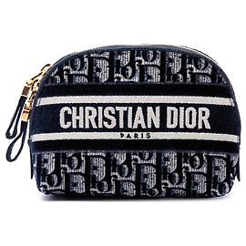 Blaues Dior Oblique besticktes Samt-Kosmetiktäschchen Blau