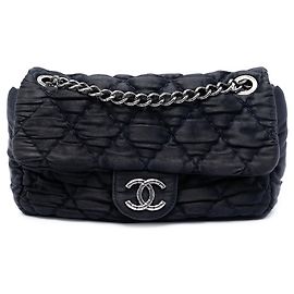 Black Chanel Medium CC Quilted Satin Single Flap Shoulder Bag Black