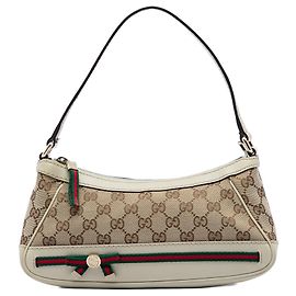 Bolsa de ombro Gucci GG Canvas Web bege Bege
