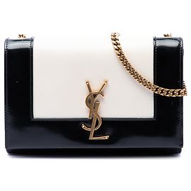 Piccola borsa a tracolla Kate con catena bicolore in agnello e vernice nera Saint Laurent Nero