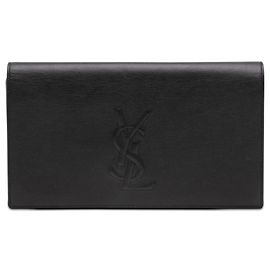 Große Saint Laurent Belle De Jour Clutch aus schwarzem Kalbsleder mit Monogramm Schwarz