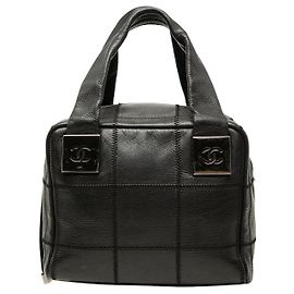 Black Chanel Chocolate Bar Stitched Caviar Handbag Black