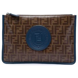 Blue Fendi Zucca Coated Canvas Clutch Blue