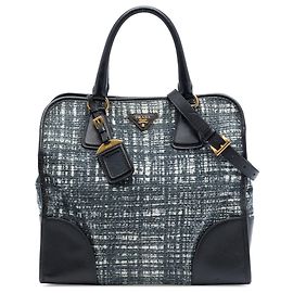 Sac cabas de luxe en tweed avec bordure Saffiano noir Prada Noir