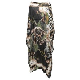 Robe caftan à imprimé intégral en coton noir et multicolore Roberto Cavalli Taille US S Noir
