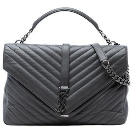 Borsa satchel Large Chevron in pelle di pecora monogrammata grigia Saint Laurent Grigio