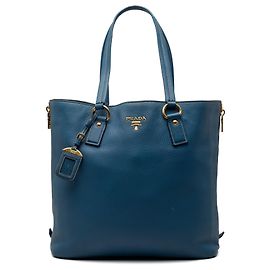 Borsa shopper blu Prada Vitello Daino con zip laterale Blu