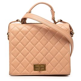 Bolsa Chanel Large Quilted Goatskin Reissue 2.55 Rita Top Handle Flap Bege Bege