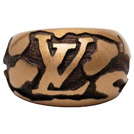 Gold Louis Vuitton Lacquered Wood Leomonogram Ring S Golden