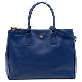 Sac cabas satchel Prada Large Saffiano Lux Galleria Double Zip bleu Bleu