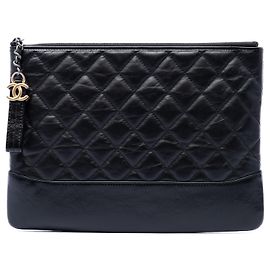 Black Chanel Medium Quilted Aged Calfskin Gabrielle O Case Clutch Black