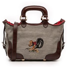 Bolsa Fendi de lona bordada cinza com motif de esquilo Cinza