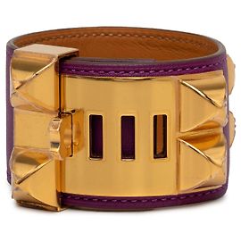 Bracelet Collier de Chien en cuir Swift et plaqué or violet Hermès T4 Violet