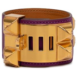 Purple Hermès Gold Plated and Swift Collier de Chien Bracelet T4 Purple